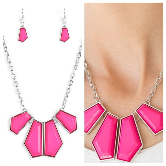 GET UP AND GEO PINK NECKLACE/EARRING SET